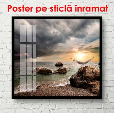 Poster - Apusul de soare pe plaja, 90 x 60 см, Poster înrămat