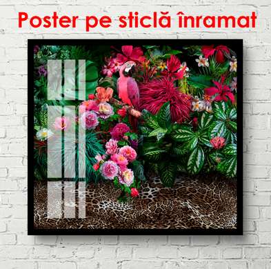 Poster - Purple orchids with green leaves, 100 x 100 см, Framed poster, Botanical