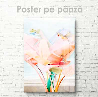 Poster - Frunze roz, 45 x 90 см, Poster inramat pe sticla