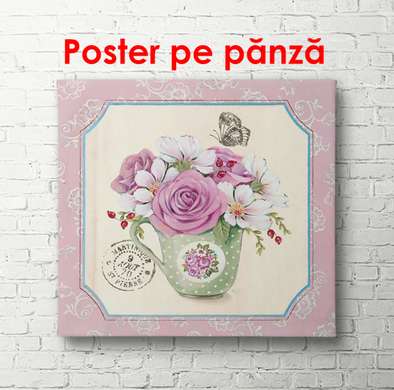 Poster - Trandafirul roz într-o vază, 100 x 100 см, Poster înrămat, Natură