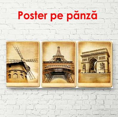 Постер - Достопримечательности старого города, 150 x 50 см, Постер на Стекле в раме, Винтаж