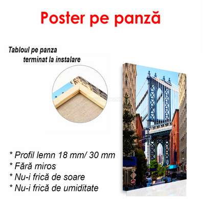 Poster - Podul Brooklyn pe fundalul orașului, 60 x 90 см, Poster inramat pe sticla, Orașe și Hărți