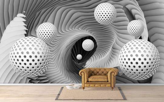 3D Wallpaper - Balls on an abstract gray background.