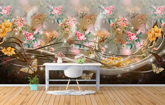 Wall Mural - Blooming wall on a brown background