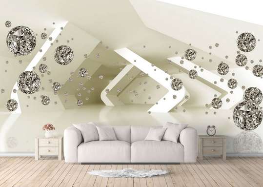 3D Wallpaper - Crystals on a beige background.