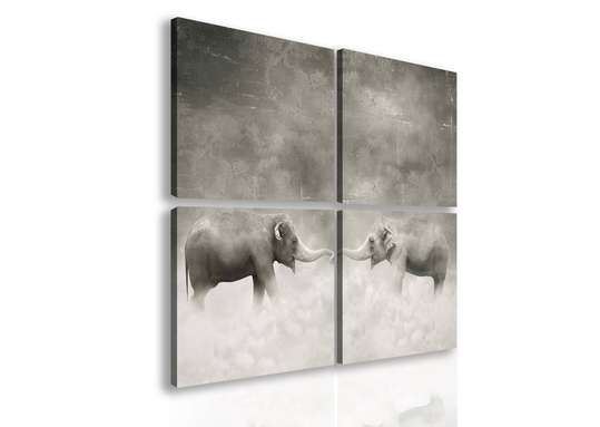 Modular picture, Black and white elephants.