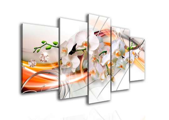 Модульная картина, Белая орхидея и оранжевые узоры., 108 х 60