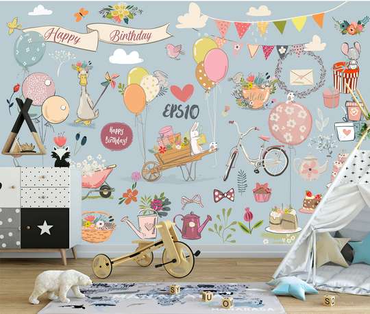 Nursery Wall Mural - Cute animals and balloons