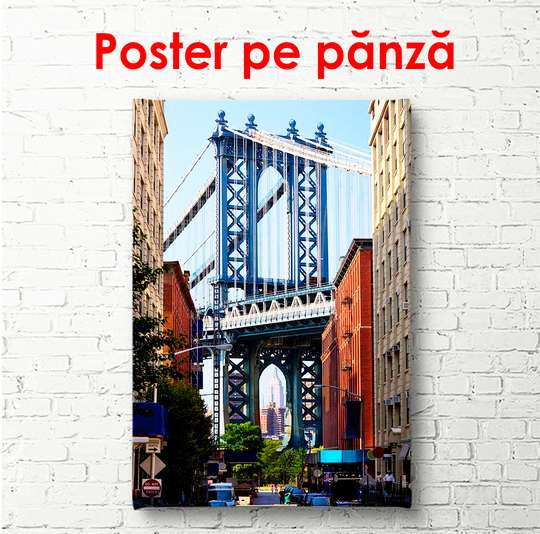 Poster - Brooklyn Bridge on the background of the city, 60 x 90 см, Framed poster