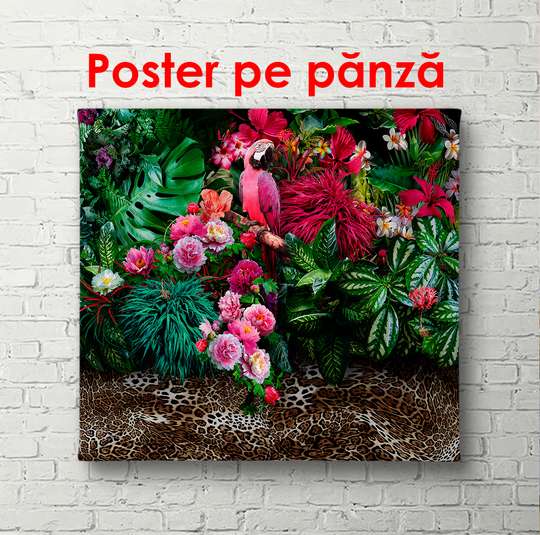 Poster - Purple orchids with green leaves, 100 x 100 см, Framed poster