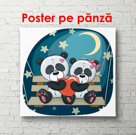 Poster - Cute pandas, 100 x 100 см, Framed poster