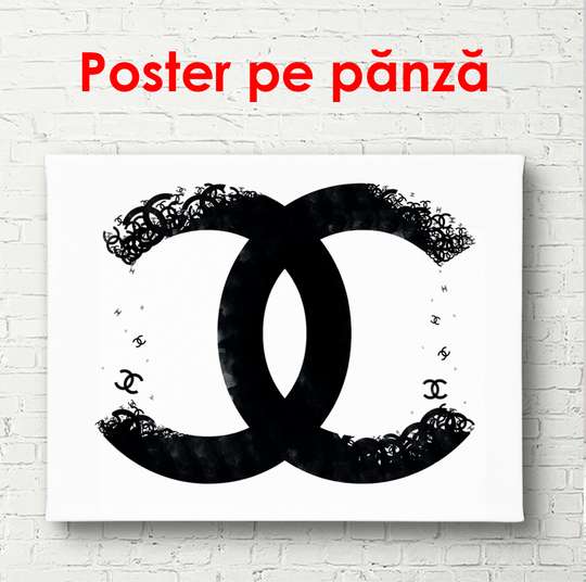 Постер - Логотип Шанель, 45 x 30 см, Холст на подрамнике, Черно Белые