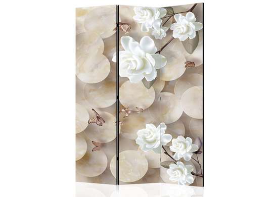 Screen - White flowers and butterflies on a 3D background, 7