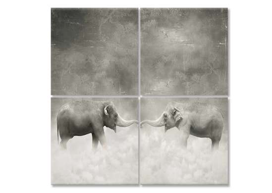 Tablou Pe Panza Multicanvas, Elefanți alb-negru., 120 x 120
