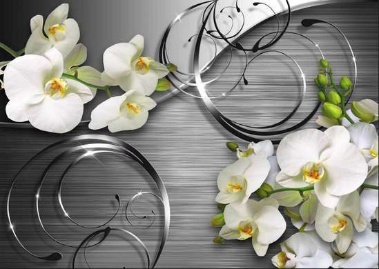 Fototapet - Orhidee albe pe un fundal gri