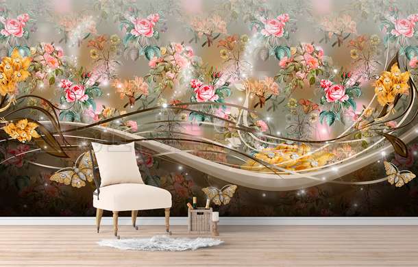 Wall Mural - Blooming wall on a brown background