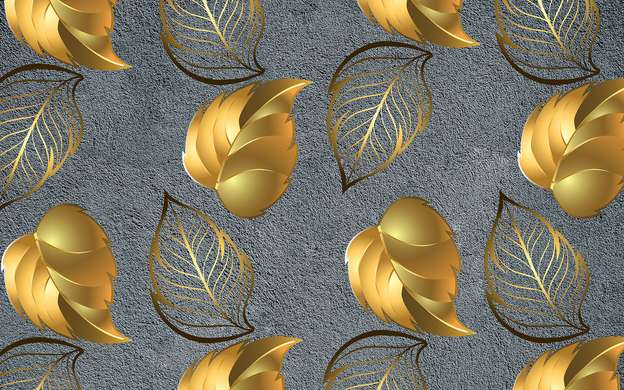Фотообои - Золотые листья на сером фоне