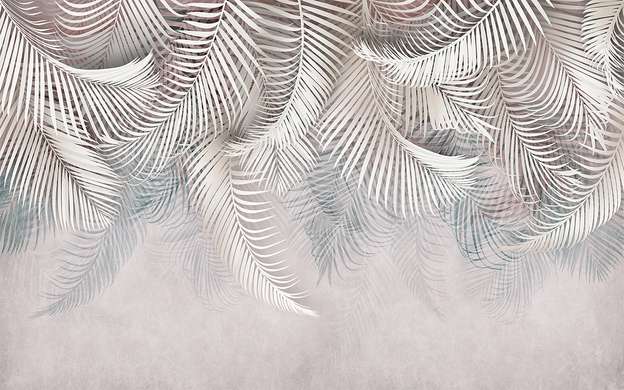 Фотообои - Тропические розово-серые пальмовые листья