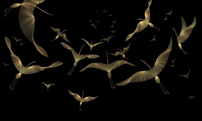 Фотообои - Золотые птицы на черном фоне