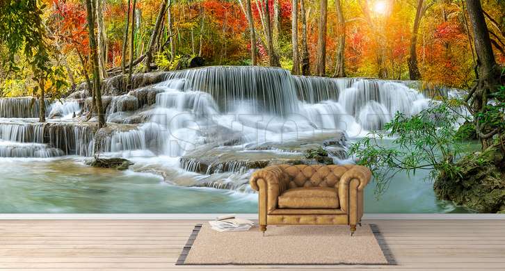 Wall Mural - Panorama of an amazing waterfall in the forest