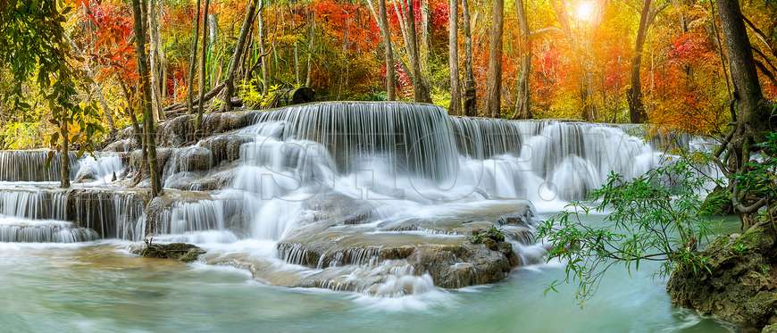 Wall Mural - Panorama of an amazing waterfall in the forest