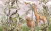 Wall mural - Safari animals in the jungle and exotic birds on a pale pink background