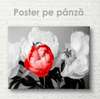 Poster - Bujor roșu pe fond de flori albe, 45 x 30 см, Panza pe cadru, Flori