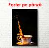 Poster - Stropie de cafea pe fond negru, 30 x 45 см, Panza pe cadru, Alimente și Băuturi