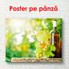 Poster - A bottle of wine on a barrel against the background of a vineyard, 90 x 60 см, Framed poster, Food and Drinks