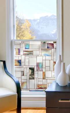 Window Privacy Film, Decorative stained glass window with irregular rectangles, 60 x 90cm, Transparent