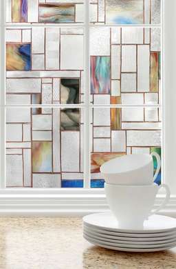 Window Privacy Film, Decorative stained glass window with irregular rectangles, 60 x 90cm, Transparent