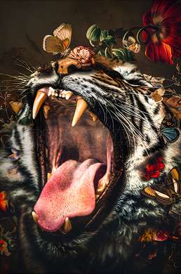 Poster - Fury of the tiger, 60 x 90 см, Framed poster on glass, Animals