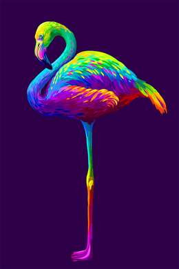 Постер, Разноцветный фламинго, 30 x 45 см, Холст на подрамнике, Животные