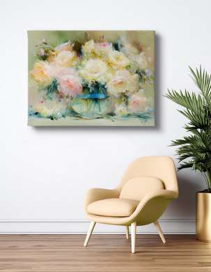 Poster - Vase with flowers, 90 x 60 см, Framed poster on glass