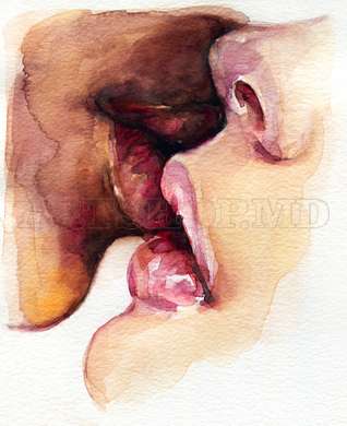 Poster - Watercolor Kiss, 60 x 90 см, Framed poster on glass, Nude