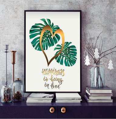 Poster - Branches of a palm tree on a white background, 60 x 90 см, Framed poster, Botanical