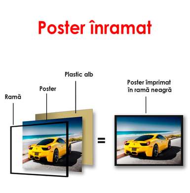 Poster - Yellow Ferrari, 90 x 60 см, Framed poster, Transport