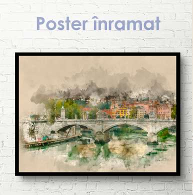 Poster - Oraș desenat în stil vintage, 45 x 30 см, Panza pe cadru