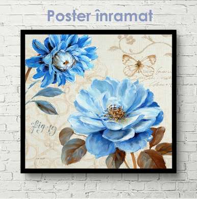 Poster - Floare albastră de epocă, 100 x 100 см, Poster inramat pe sticla