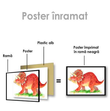 Постер - Динозавр в акварели 2, 90 x 60 см, Постер на Стекле в раме, Для Детей