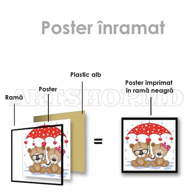Poster - Doi sub o umbrelă, 100 x 100 см, Poster inramat pe sticla, Pentru Copii