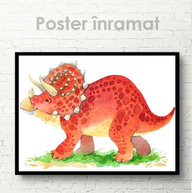 Poster - Dinosaur in watercolor 2, 90 x 60 см, Framed poster on glass, For Kids