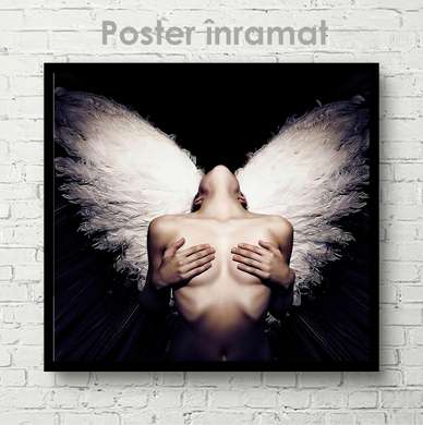 Poster - Fata cu aripi albe, 100 x 100 см, Poster inramat pe sticla