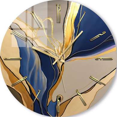 Glass clock - Blue and gold paint, 40cm