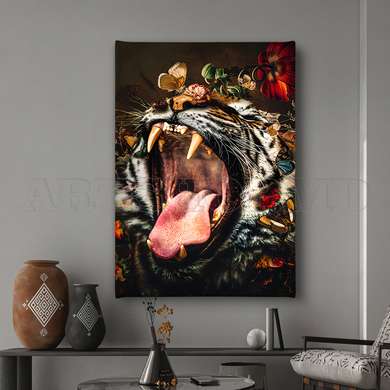 Poster - Fury of the tiger, 60 x 90 см, Framed poster on glass, Animals