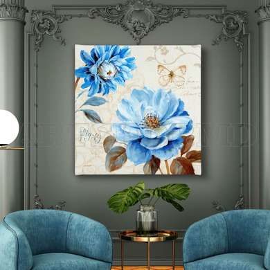 Poster - Blue vintage flower, 100 x 100 см, Framed poster on glass, Provence