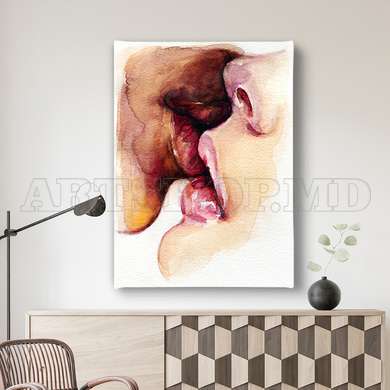 Poster - Watercolor Kiss, 60 x 90 см, Framed poster on glass, Nude