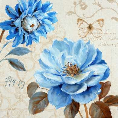 Постер - Голубой винтажный цветок, 40 x 40 см, Холст на подрамнике