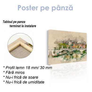 Постер - Нарисованный город в винтажном стиле, 90 x 60 см, Постер на Стекле в раме, Винтаж