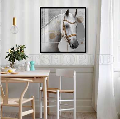 Poster, White horse, 40 x 40 см, Canvas on frame, Animals